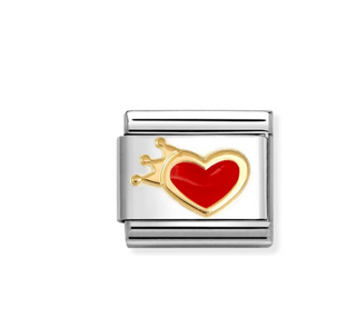 Nomination - Link CLASSIC LOVE enamel and 18k gold RED HEART WITH CROWN