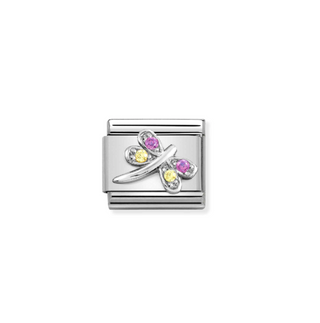 Nomination - Link SYMBOLS 925 sterling silver and zirconia LILAC AND YELLOW DRAGONFLY