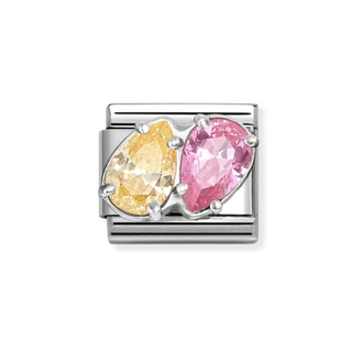 Nomination - Link CLASSIC cz and 925 sterling silver YELLOW-PINK DOUBLE DROPS