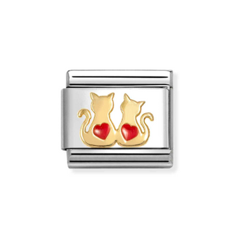 Nomination - Link CLASSIC SYMBOLS enamel and 18k gold DOUBLE RED HEARTS CATS