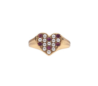 All The Luck in the World - Cherie Goldplated Ring Heart Pearls - Pink