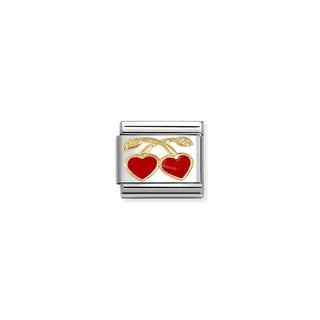 Nomination - Link LOVE 18k gold RED HEARTS CHERRIES