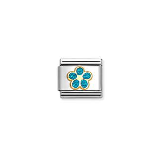 Nomination - Link GLITTER SYMBOLS 18k gold LIGHT BLUE FLOWER