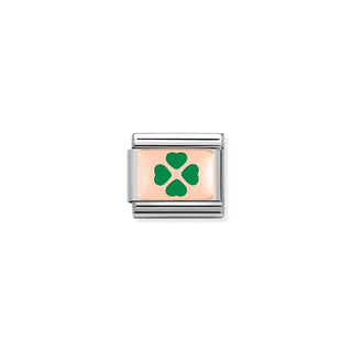 Nomination - Link PLATES 9k rose gold  Green Four-Leaf Clover