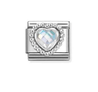 Nomination - Link FACETED 925 sterling silver heart with dots rich setting WHITE