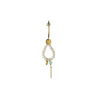 STINE A - Heavenly Pearl Dream Hoop Gold - Green Stone & Chain