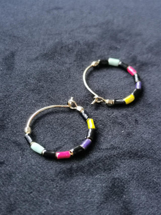 ISABEL MARANT JEWELRY - Color Stripe Hoop Earrings - Dark Multicolor