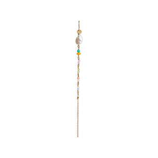 STINE A - Petit Gemstones & Baroque Pearl Earring W/Long Chain - Sorbet Mix