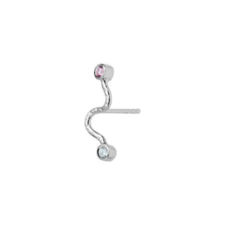 STINE A - Big Wave Earring W/Pastel Pink & Blue Stone - Silver