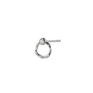 STINE A - Petit Wavy Circle Earring W/Stone - Silver