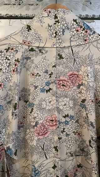 Kyoto Vintage Warehouse - Silk Kimono - Ecru with Flowers